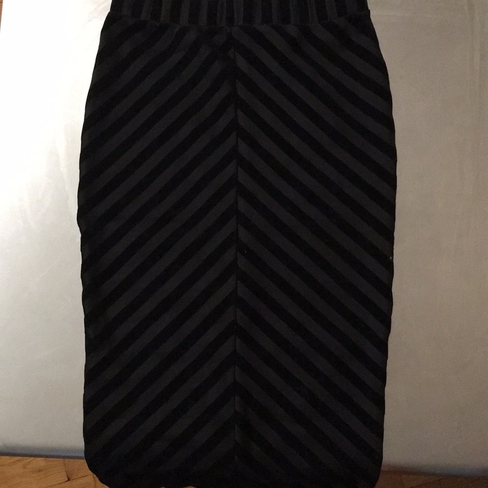 Black Suede Striped Midi Skirt